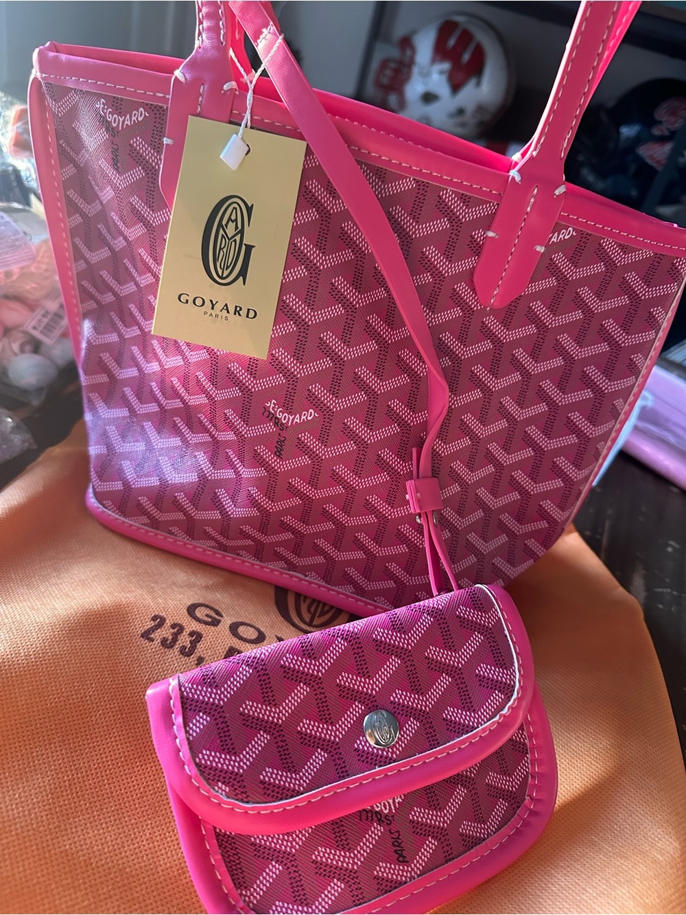 Goyard Pink Coated Canvas Small Tote with Matching Coin Pouch